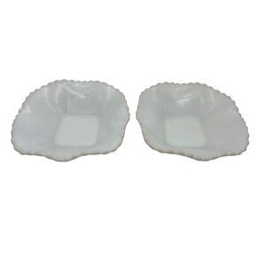 Pair English Hobnail Milk Glass Bowls 6" Quilted Pattern Vintage White Set
